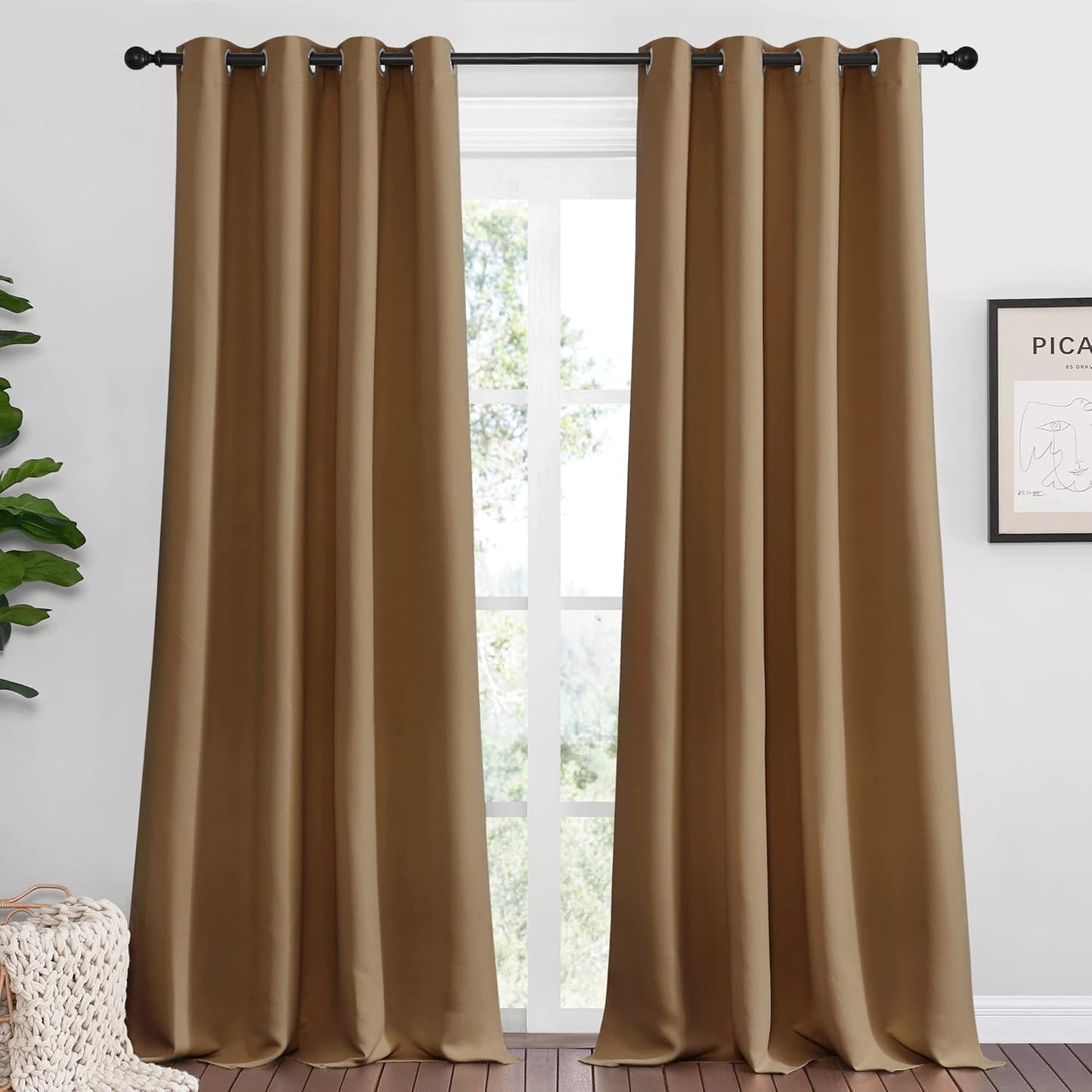 NICETOWN Blackout Curtains - Noise Reducing, Draft Blocking, 120-Inch Length, 2 Panels, Gold Brown