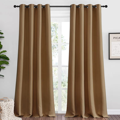 NICETOWN Blackout Curtains - Noise Reducing & Draft Blocking | 96-Inch Length, 2 Panels in Gold Brown