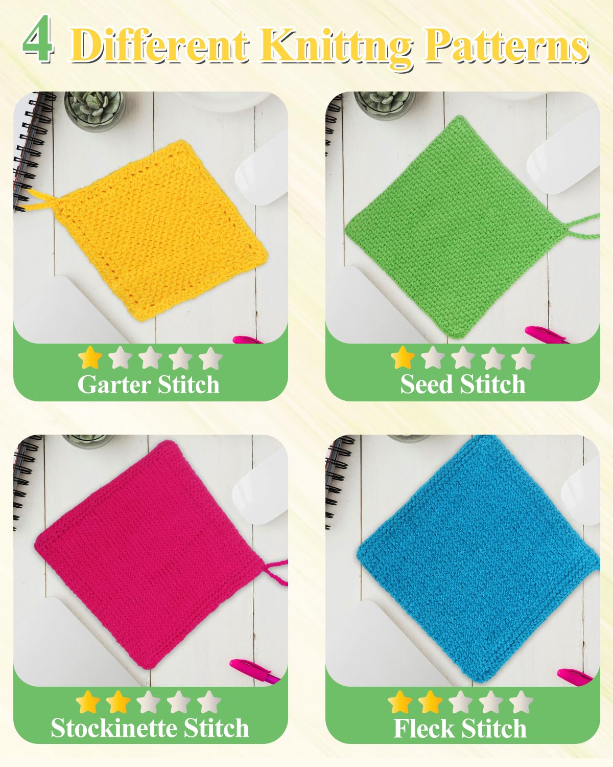 Aeelike Knitting Kit for Beginners, Complete Beginner Knitting Kit Easy Knitting Set Including Knitting Needles Set Cotton Yarn, Learn to Knit Dishcloth with Step-by-Step Instructions, Colorful