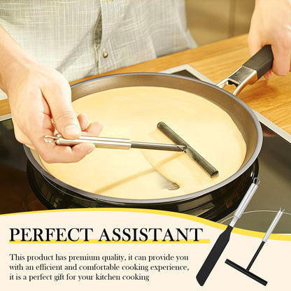 Crepe Spreader and Spatula Set - 2Pcs Stainless Steel T-Shaped Crepe Maker Tool with Nylon Handle, Even Thickness Distribution, Hanging Hole for Easy Storage for Baking and Cooking