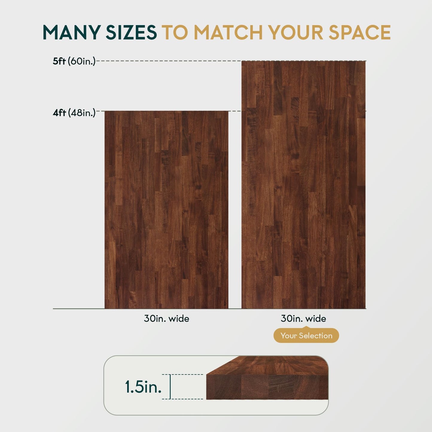 Bme Hevea Solid Wood Butcher Block Countertop, Wood Table Top, Butcher Block Desk Table Top for DIY Kitchen Island, Washer Dryer, or Workstation – Walnut - Finished - 60" L x 30" W x 1.5" Th