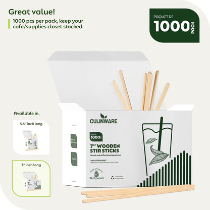 Birch Wood Coffee/Beverage Stirrers 7" (1000 Pack) Eco-Friendly for Your Coffee Nook