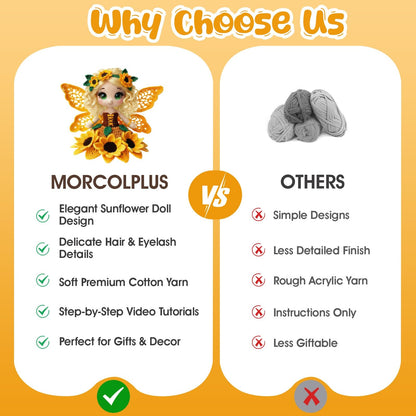 Morcolplus Sunflower Crochet Kit for Beginners & Adults, Amigurumi Crochet Flower Starter Kit with Video Tutorials, DIY Yarn Craft Kit, Handmade Sunflower Doll Gift for Women & Home Decor