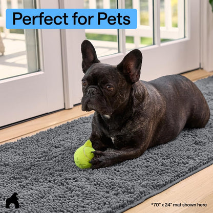 GORILLA GRIP SoakSTOPPER Dog Door Mat, Machine Washable Rug Absorbent Doormat Captures Moisture Mud Dirt, Quick Dry Soft Chenille Entryway Rugs Indoor Entrance Mats for Dog Paws, 24x17 Charcoal