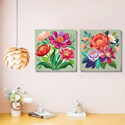 Sretoul Flowers Paint by Numbers Kit for Adults Framed 4 Pack- Flowers Paint by Numbers Kits on Canvas with Frame for Home Decor 8X8 Inch