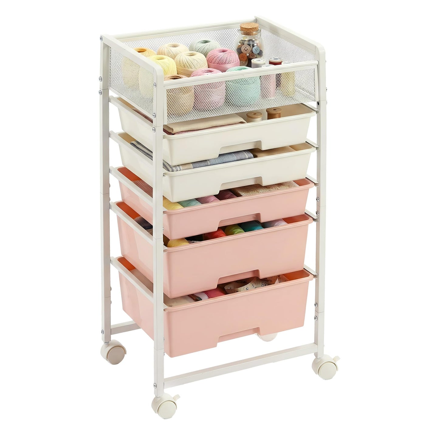 Rolling Craft Cart with 5 Drawers, Art Craft Organizers and Storage with Lockable Wheels, Rolling Utility Cart for Organizing Arts and Crafts,Yarn,Toy, School Supplies, Nail Product, Sewing Supplies