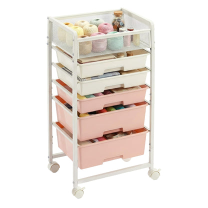 Rolling Craft Cart with 5 Drawers, Art Craft Organizers and Storage with Lockable Wheels, Rolling Utility Cart for Organizing Arts and Crafts,Yarn,Toy, School Supplies, Nail Product, Sewing Supplies