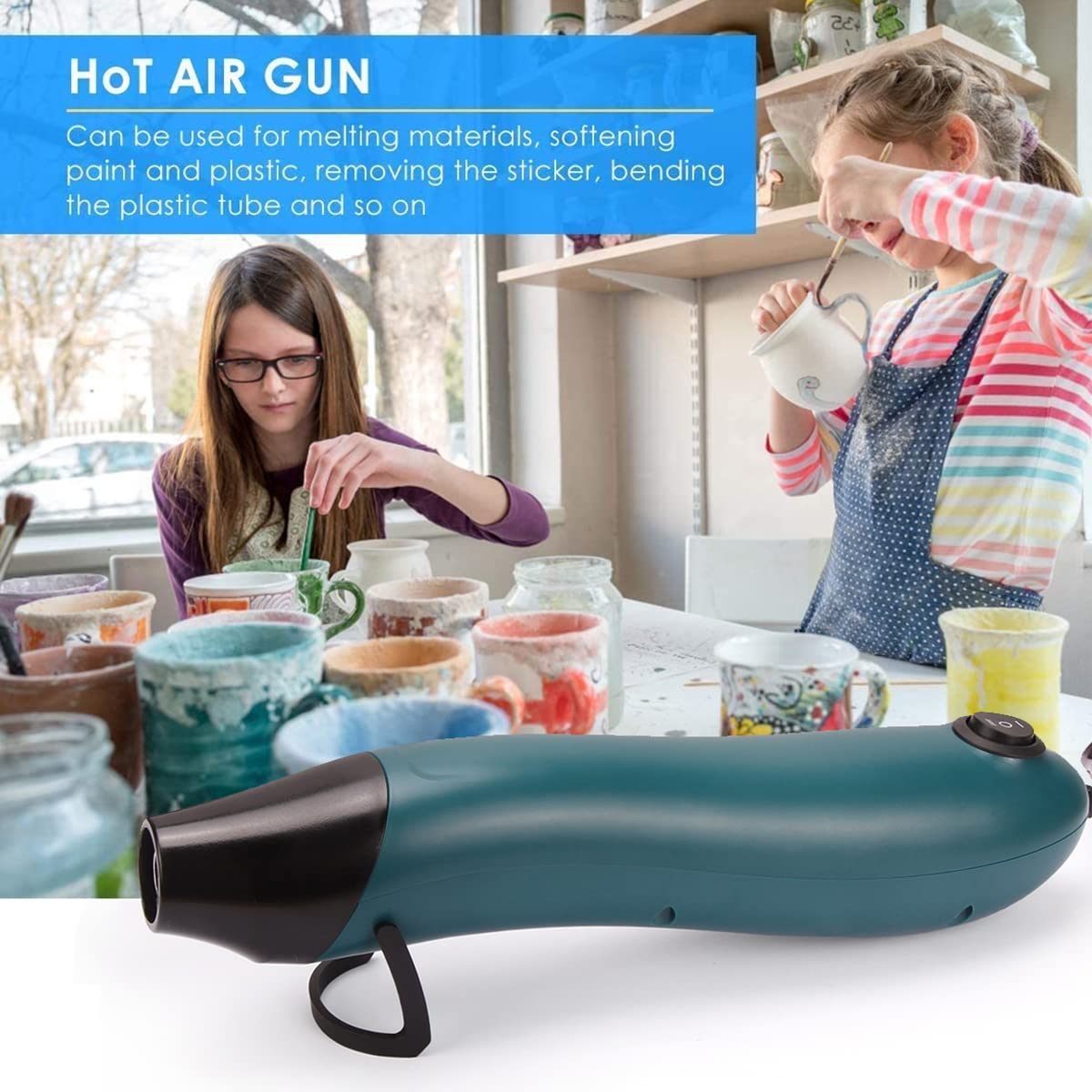 SmileTools Mini Heat Gun, Electrical Phone Repair Heat Tool for DIY Craft Embossing, Paint Drying, Candle Making, Epoxy Resin, Shrink Wrap Hot Air Gun with Silicone Brush (x2)