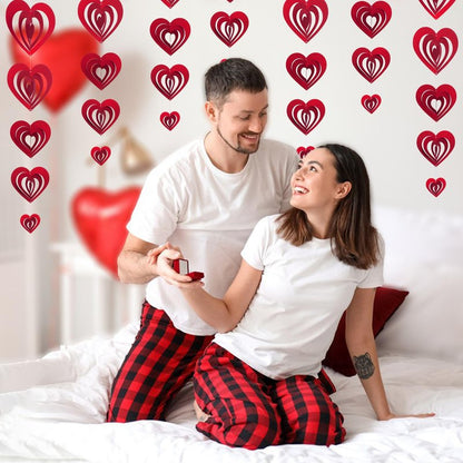 40Pcs Valentine's 5D Glittering Heart Hanging Foil Decorations, Swirl Red Hollowed Heart Hanging Heart Garland for Valentine's Engagement Wedding Bridal Shower Anniversary Party Decorations