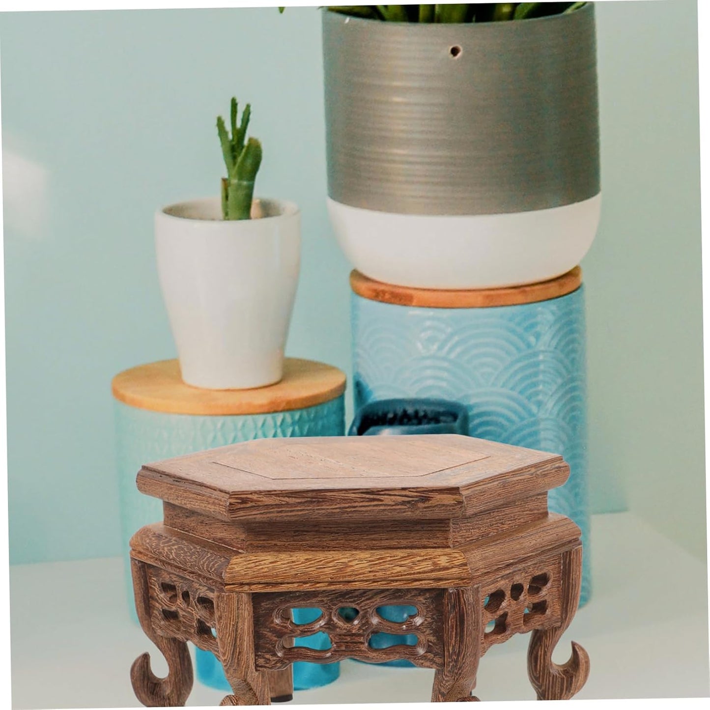 Wooden Flower Pots Display Shelf, Planter Risers, Indoor Desktop Wood Plant Stand, Wooden Base Ornaments