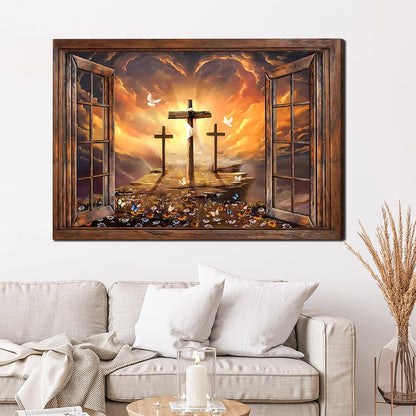 Balgardekor Christian Three Crosses Painting, Canvas Print Wall Art for Home Decor Bedroom Living Room
