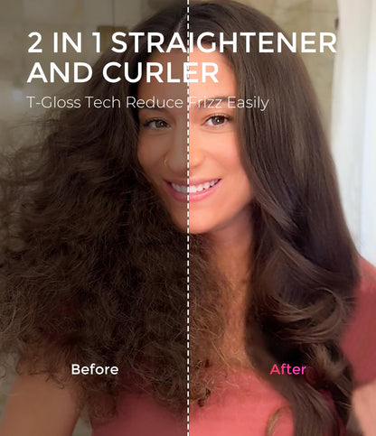 TYMO 2.0 Thermal Brush Curling Brush - STYLUX 1.7" Blowout Volumizer with Flexi-Fit for Hair Straightening, Heated Round Styler Tool, Hair Straightener and Curler 2 in 1, Dual Voltage & Light, Pink