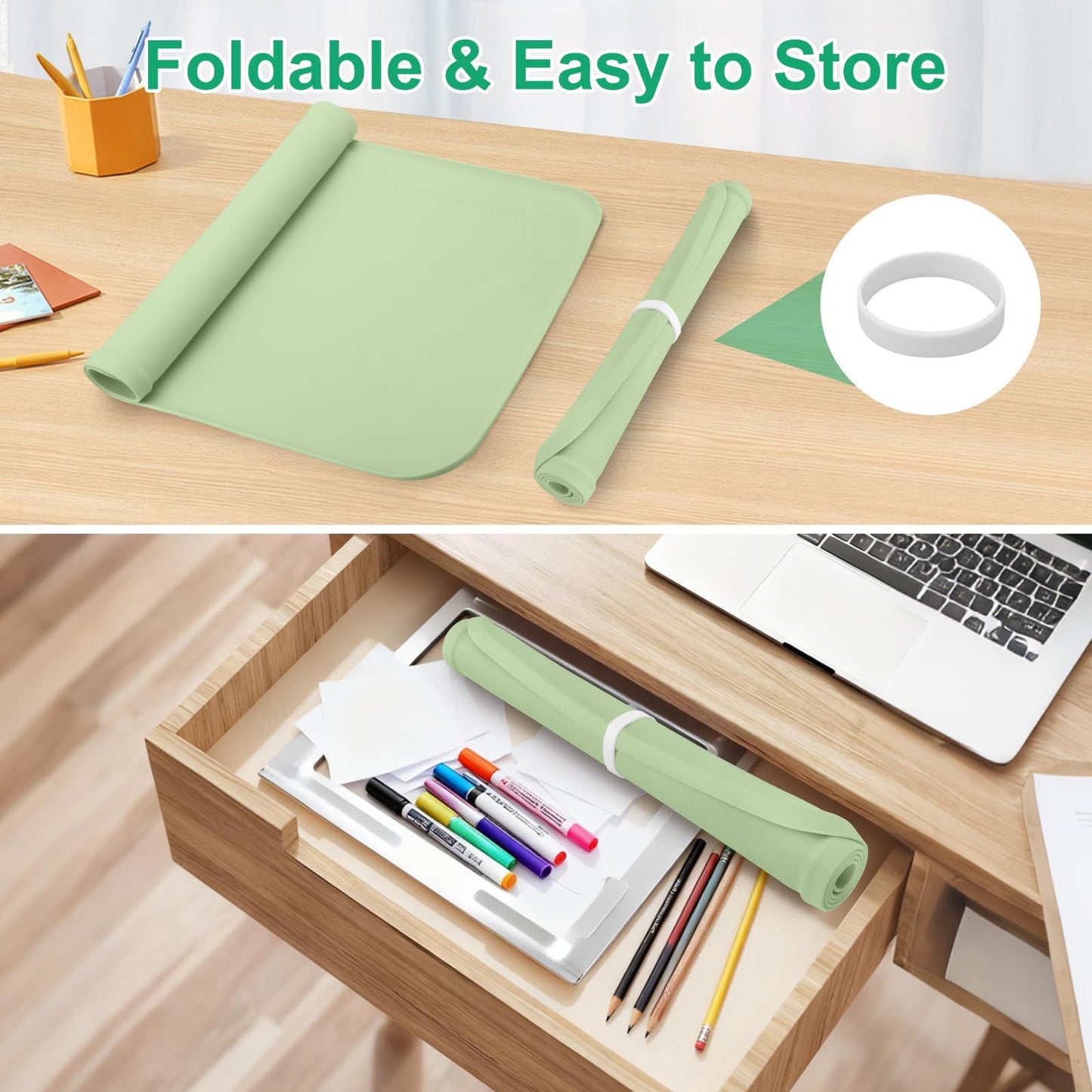 EEEKit Silicone Mat for Crafts, 23.6" x 15.7" Painting Mat with Raised Sides to Stay Tidy, Silicone Crafting Sheet for Crafts Creation, Green
