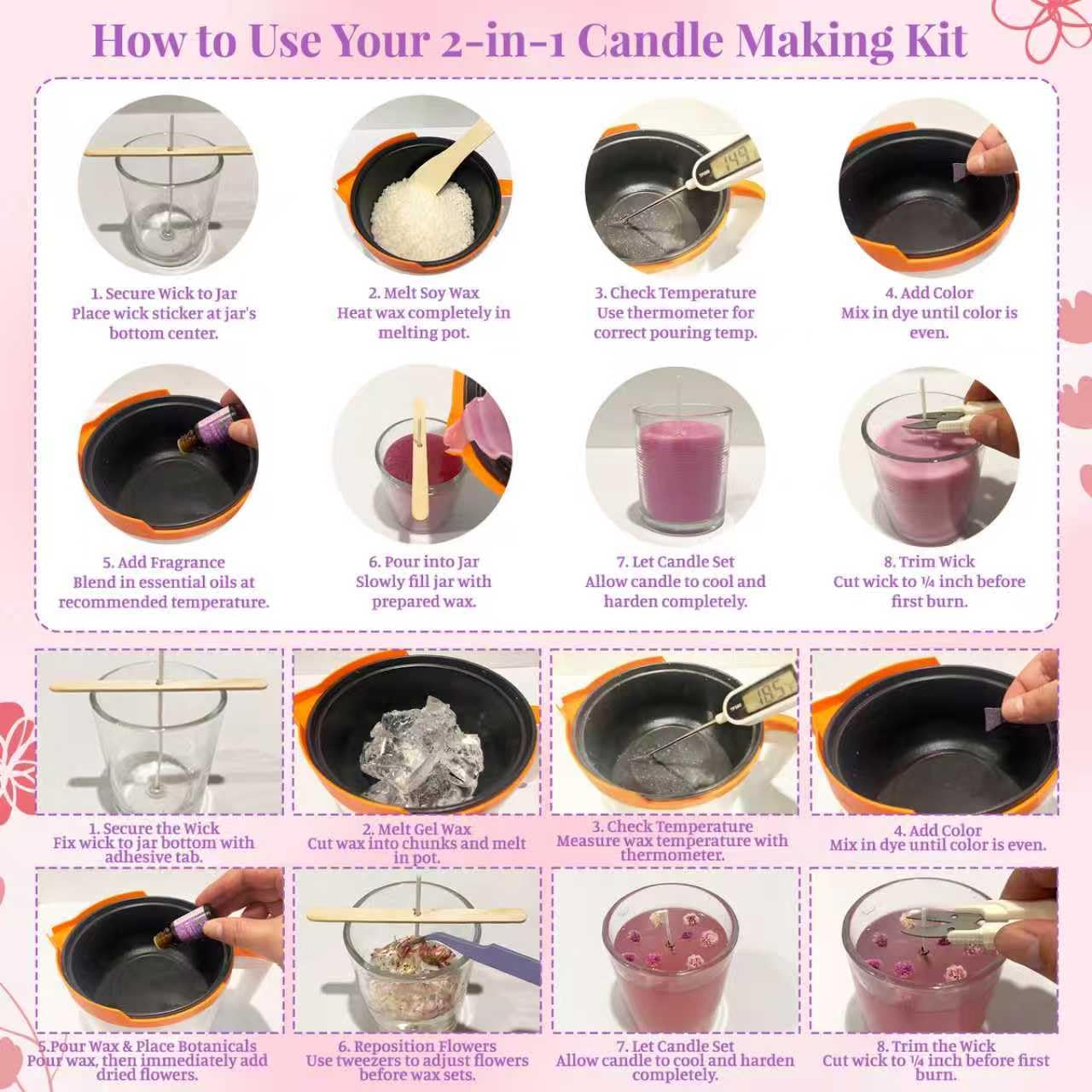 Soy Wax & Jelly Wax 2-in-1 Candle Making Kit – Complete DIY Candle Making Kit with Wax Melting Pot, 6 Scents, 4 Colors & Tools – Create Hands-On Memories, Crafted for Hobbyists & Personalized Gifting