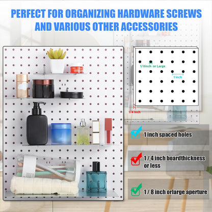 Funrous 4 Pack Pegboard Shelves Wall Organizer Peg Board Shelf Brackets Steel Tray Pegboard Accessories Organizing Tools for Craft Room Home Garage Nursery Workbench Kitchen(Mixed Sizes,Silver)