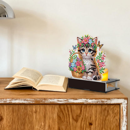 JISHSHAY Diamond Art Candle Holder Cat Diamond Painting Candlestick Holders Animal Gem Painting Candle Stand Flower Gem Art Candleholders Embroidery Kit Mosaic Kits for Adults Desktop Decoration