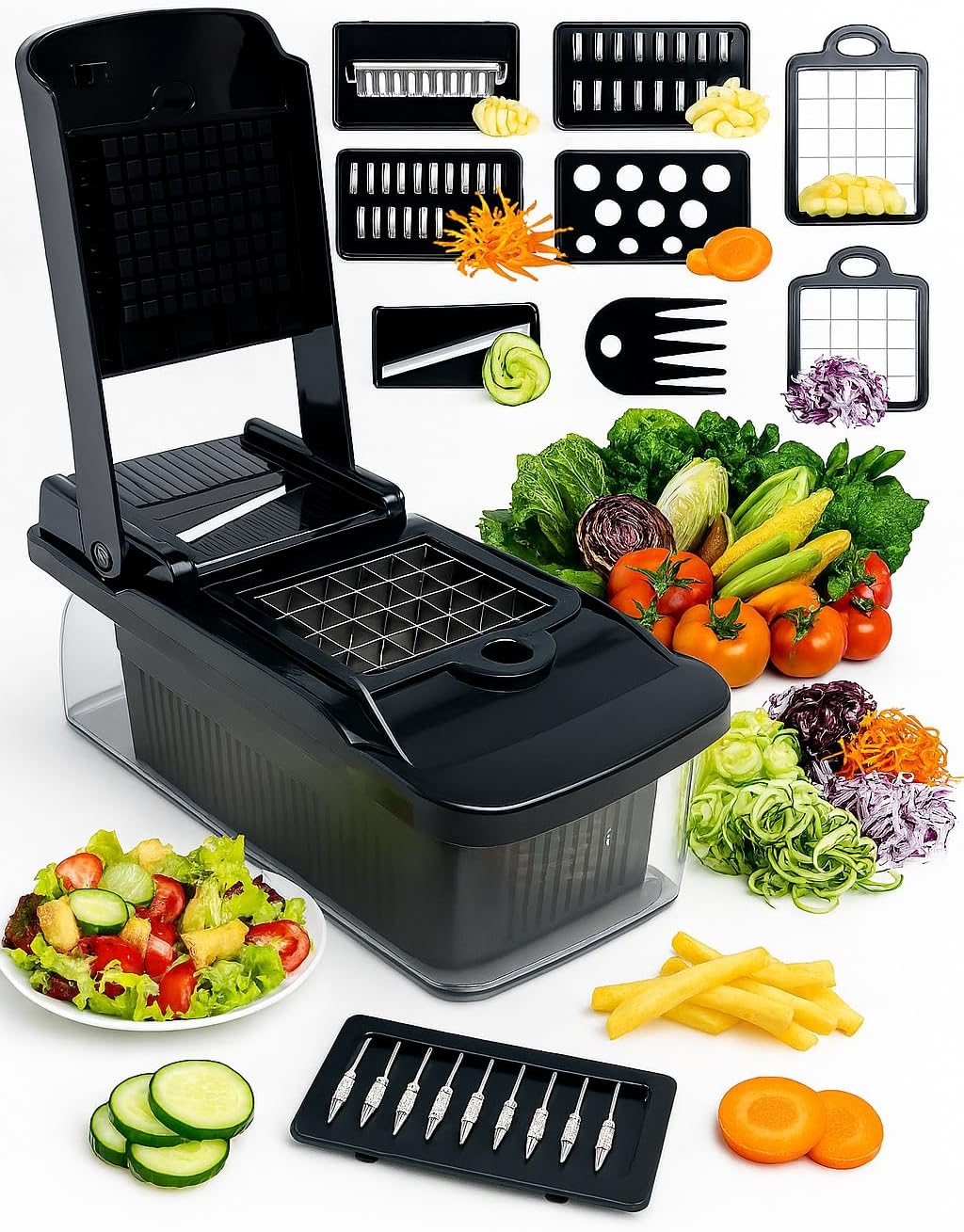 Skiennix Vegetable Chopper 14-in-1 - Multifunctional Stainless Steel Onion Dicer & Mandoline Slicer Set