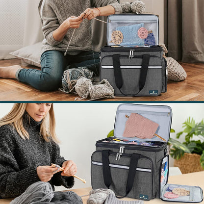 Pavilia Knitting Bag - Large Yarn Storage Tote, Crochet Organizer, Knitting Project Bag, Charcoal Grey