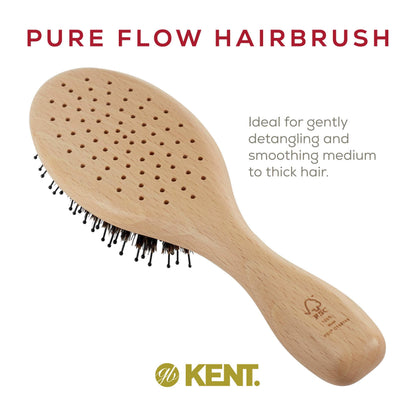 Kent PF01 Large Cushion Detangler Brush, Boar Bristle and Non-Scratch Nylon Mix Hairbrush for Straightening Smoothing. Oval Wood Paddle Detangling Hair Brush for Medium to Long Hair, Made in England