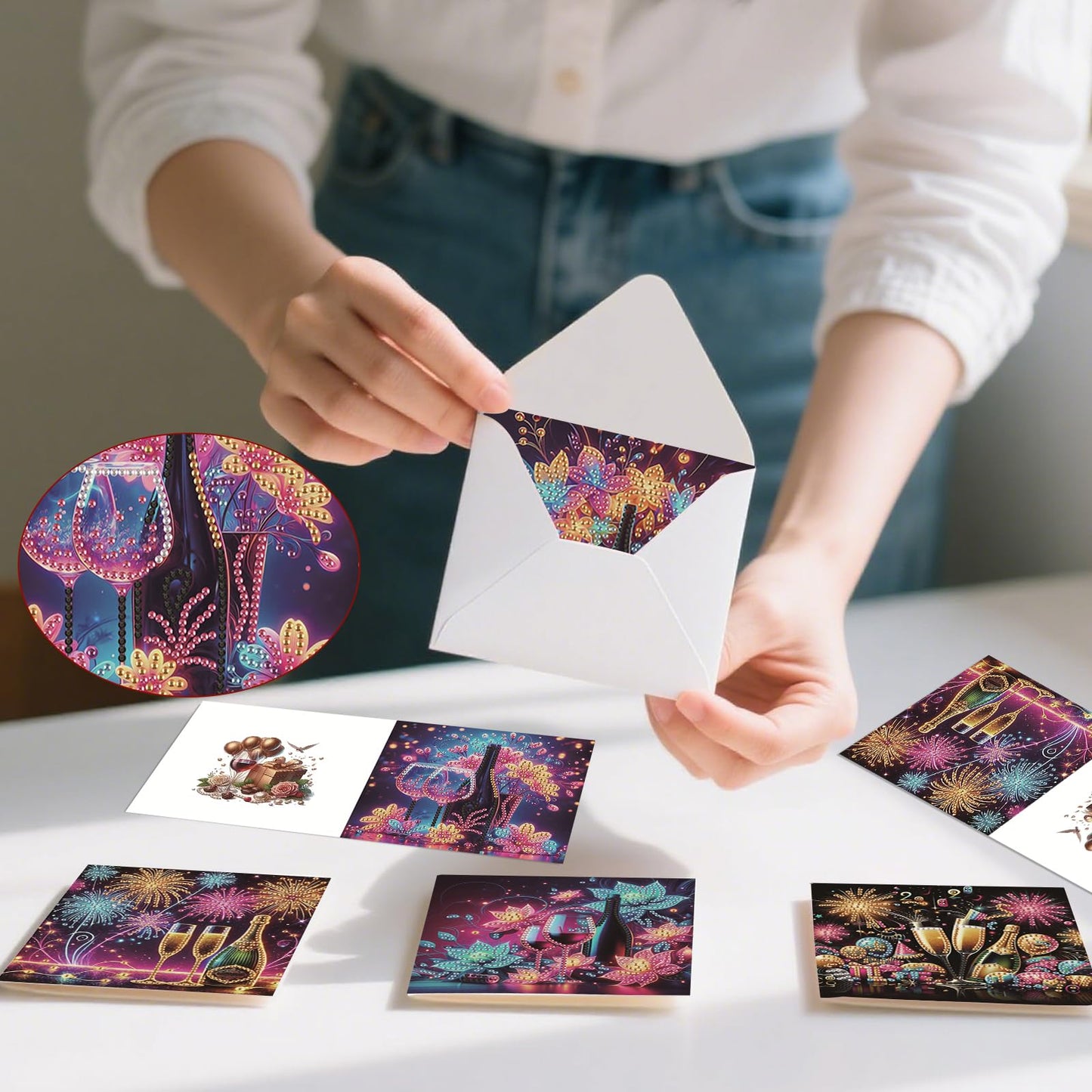 C'eitura 6Pcs Celebration DIY Diamond Art Painting Greeting Cards Kit | Congratulations Thank You Birthday Graduation Cards | All Occasion Party Theme Blank Note Cards for Kids & Adults