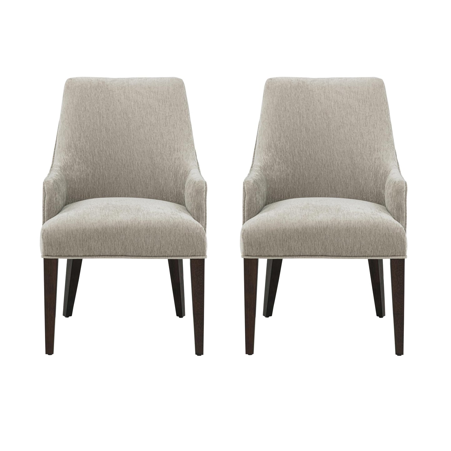 Manhattan Comfort Beever Modern Dining Chairs with Arms, Luxurious Chenille Upholstery, Foam Padded Seat, Rubberwood Legs, Sloped Ergonomic Back, Kitchen and Dining Room Furniture, Set of 2, Taupe