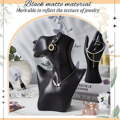Kigley 3 Pcs Jewelry Mannequin Display Set Including Boutique Bust Holder Mannequin Earring Stand Hand Display Bracelet Ring Stand for Selling Show(Black)