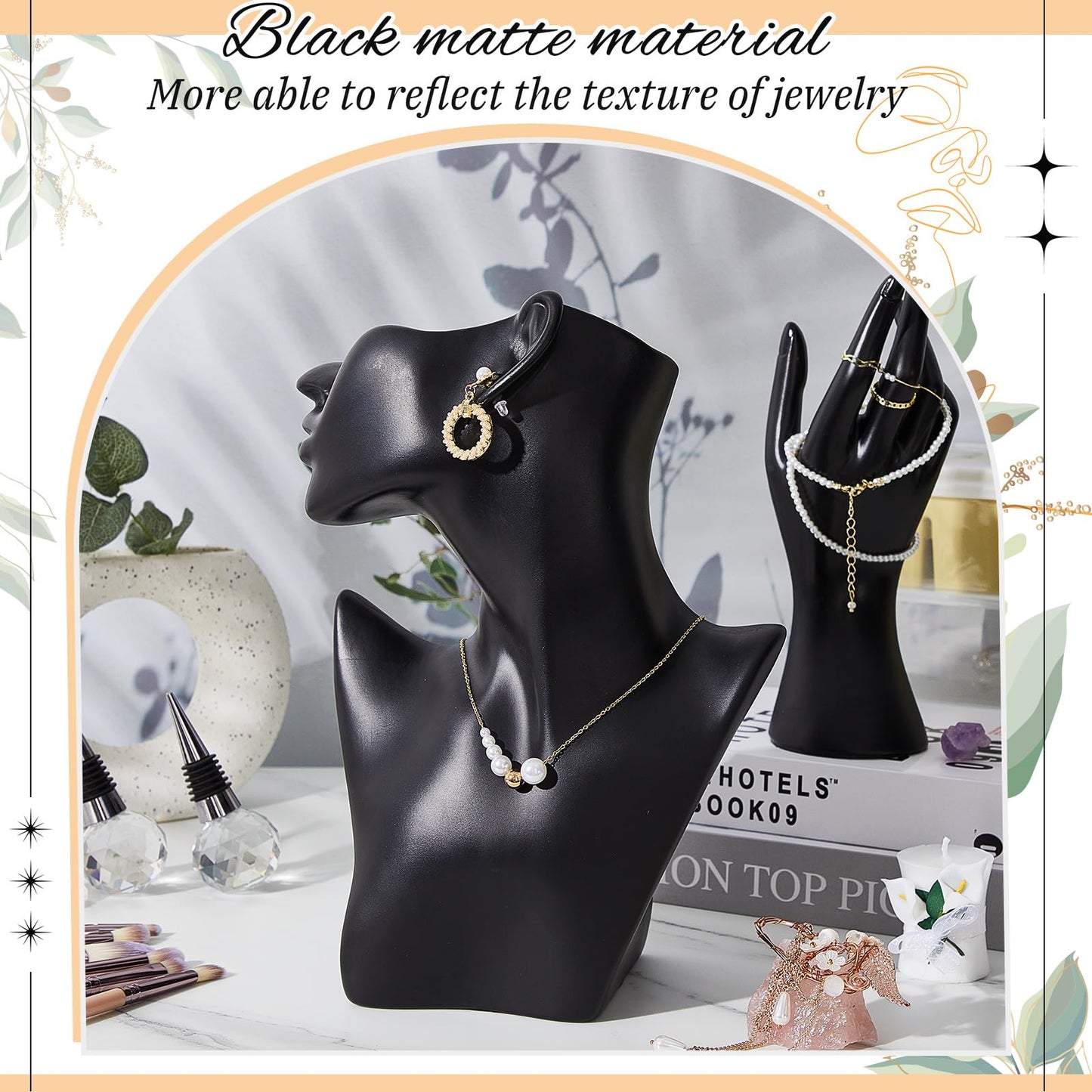 Kigley 3 Pcs Jewelry Mannequin Display Set Including Boutique Bust Holder Mannequin Earring Stand Hand Display Bracelet Ring Stand for Selling Show(Black)