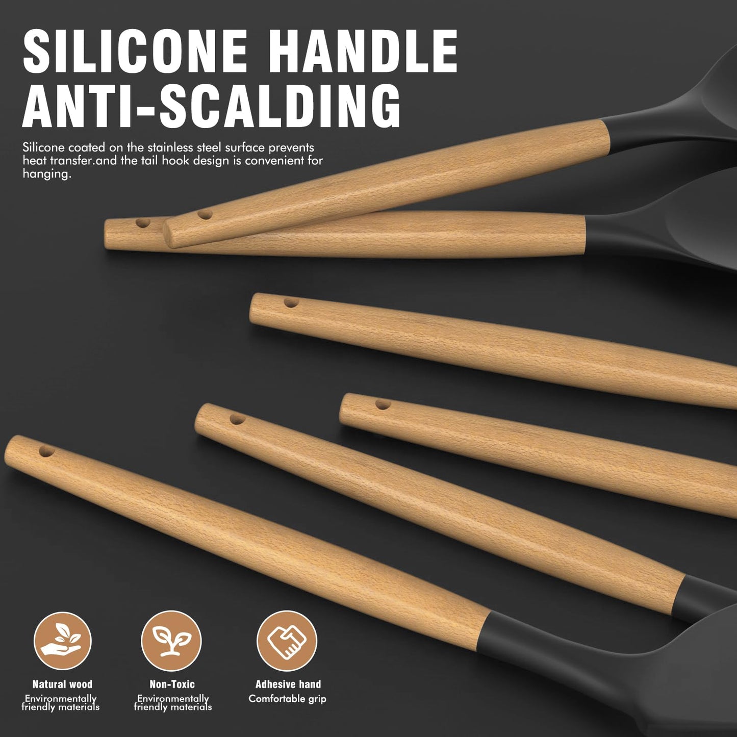 Silicone Cooking Utensils Kitchen Utensil Set - 446°F Heat Resistant Silicone Kitchen Utensils Set, Spatula,Turner Tongs, Spoon, Brush, Whisk,Kitchen Gadgets for Nonstick Cookware, BPA Free (Gray)