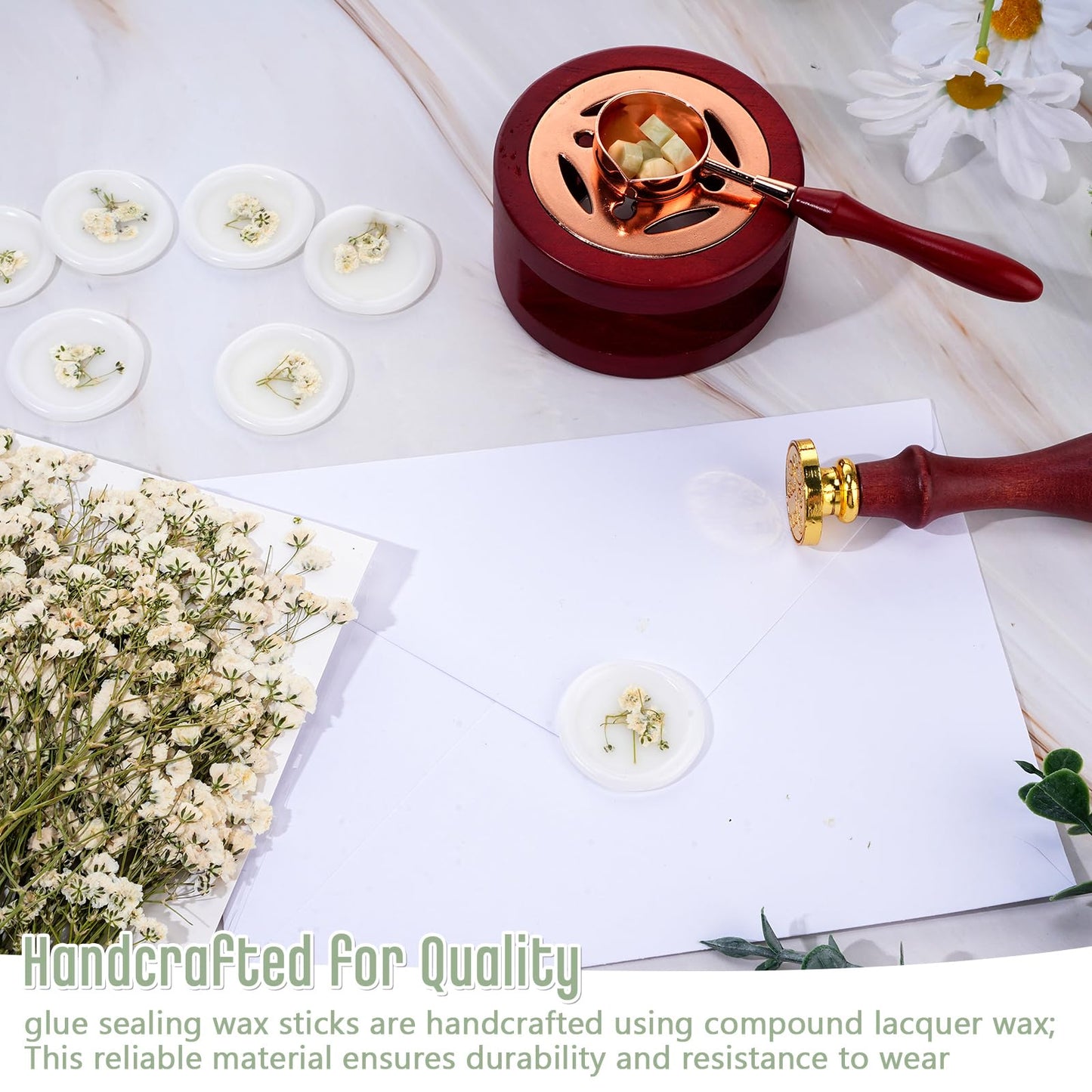 Qilery 50 Pcs Baby's Breath Wax Seal Stickers Dry Floral Self Adhesive Envelope Wax Seal Stamp Stickers Bulk for Wedding Invitation Bridal Shower Birthday Party Letter Greeting Card Gift Wrapping
