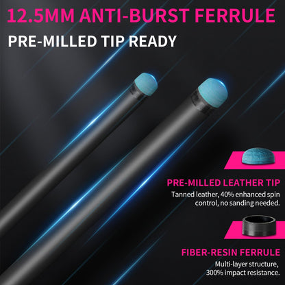 AKLOT Carbon Fiber Pool Cue Stick, 58”, 19oz, Low Deflection Pro Billiard Stick, 12.5mm Tip, Maple Butt & Buffalo Leather Grip Weight Adjustment, Pool Cue Kit with Case,Tips (Rose Phantom)