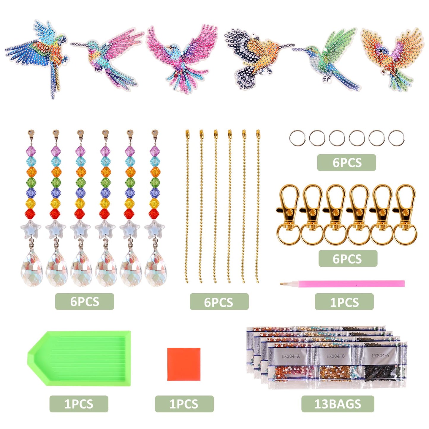 6 Pcs Diamond Painting Wind Chimes Rhinestone Hummingbird Diamond Art Suncatcher Double Sided 5D DIY Diamond Painting Kits for Adults Christmas Ornament Best Gifts for Mom