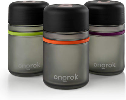 180ml, 3 Pack ONGROK Glass Storage Jar, | UV Herb/Spice Jar with ChildResistant Lid, ColorCoded Glass Containers