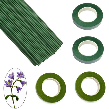 Swpohrat 50 pcs 2 Guage 11.8 Inch Floral Stem Wire and 4 Rolls 1/2 Inch Wide Green Floral Tape for Craft Pipe Cleaner Bouquet,Wedding Bouquet,Flower Pens,Arts and Crafts Making