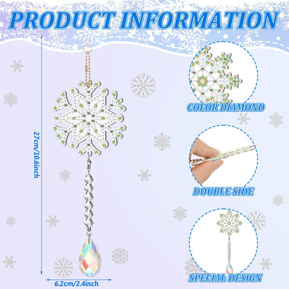 Geetery 8 Pcs Winter Diamond Art Painting Wind Chime Snowflake Diamond Art Suncatcher Kits Double Sided Art Kits with Crystal Pendant Hanging Ornament for Adults Home Decor
