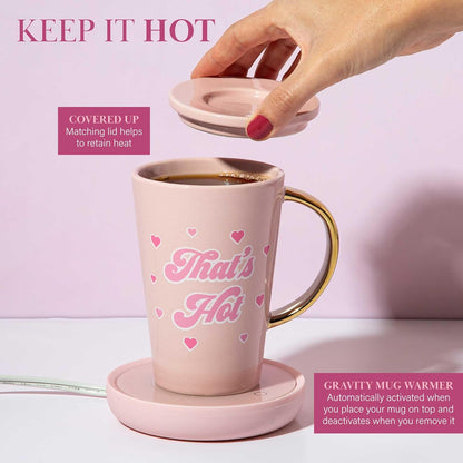 Paris Hilton Electric Mug Warmer Set, 14-Ounce Ceramic Mug with Lid, Heat Sensitive Color Changing Design