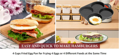 Juvenixs 4-Cup Egg Frying Pan, Nonstick Skillet for Breakfast, Pancakes, Suitable for Gas & Induction Cookware (Black)