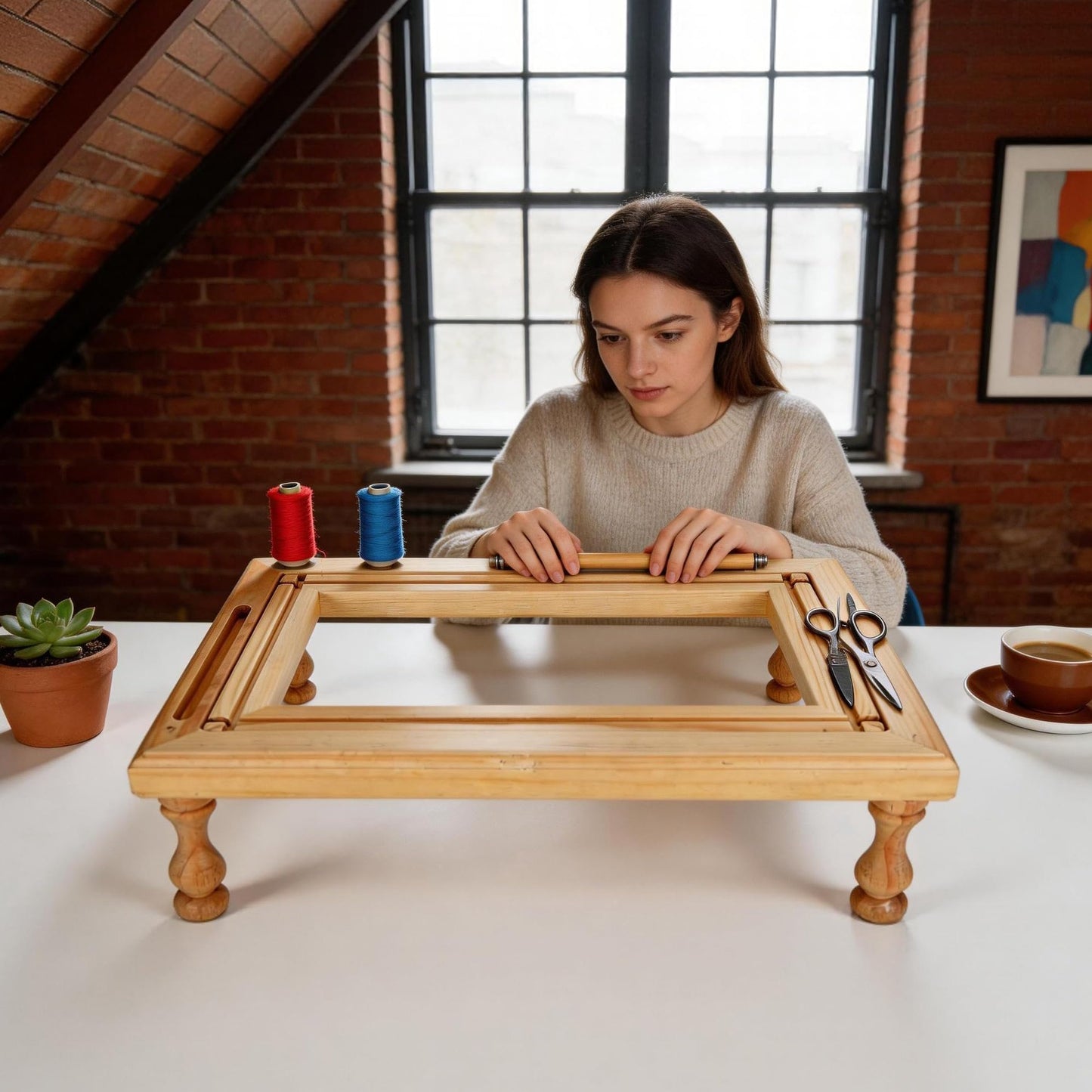LANXGNAN Beech Wood Embroidery Frame Stand - Holder with Inner Frame