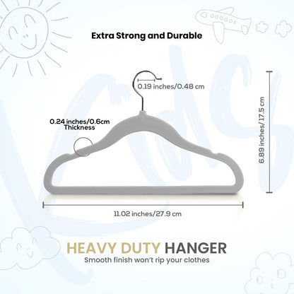 Utopia Home Kids Velvet Hangers 50 Pack – 11 Inch Non-Slip Baby Hangers for Baby and Toddlers, Durable Ultra-Slim Space-Saving Closet Organizers (Grey)
