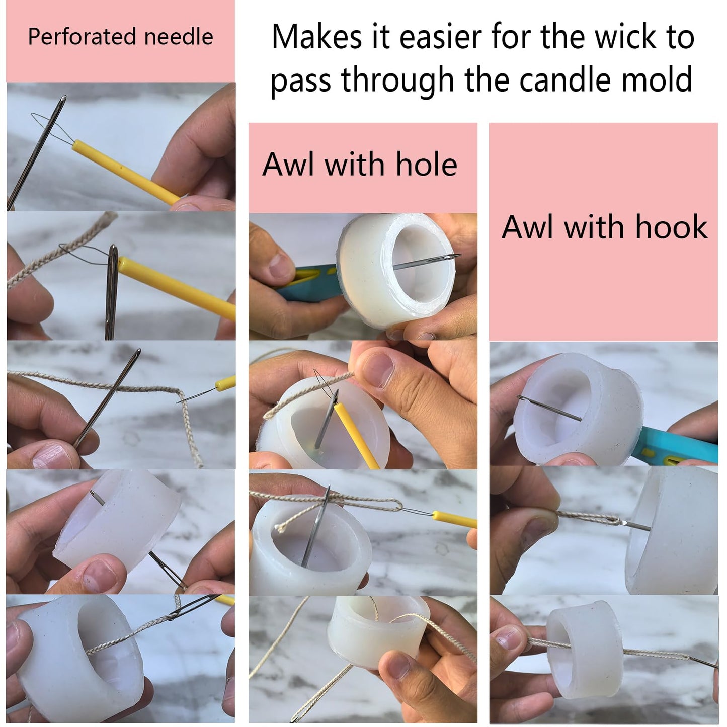 Candle Making Kit for Adults Beginners with Storage Bag, Candle Making Supplies Used for Punching and Inserting Candle Mold Wicks, Candle Making Tools Including Punching Needle with Hook and Large Eye