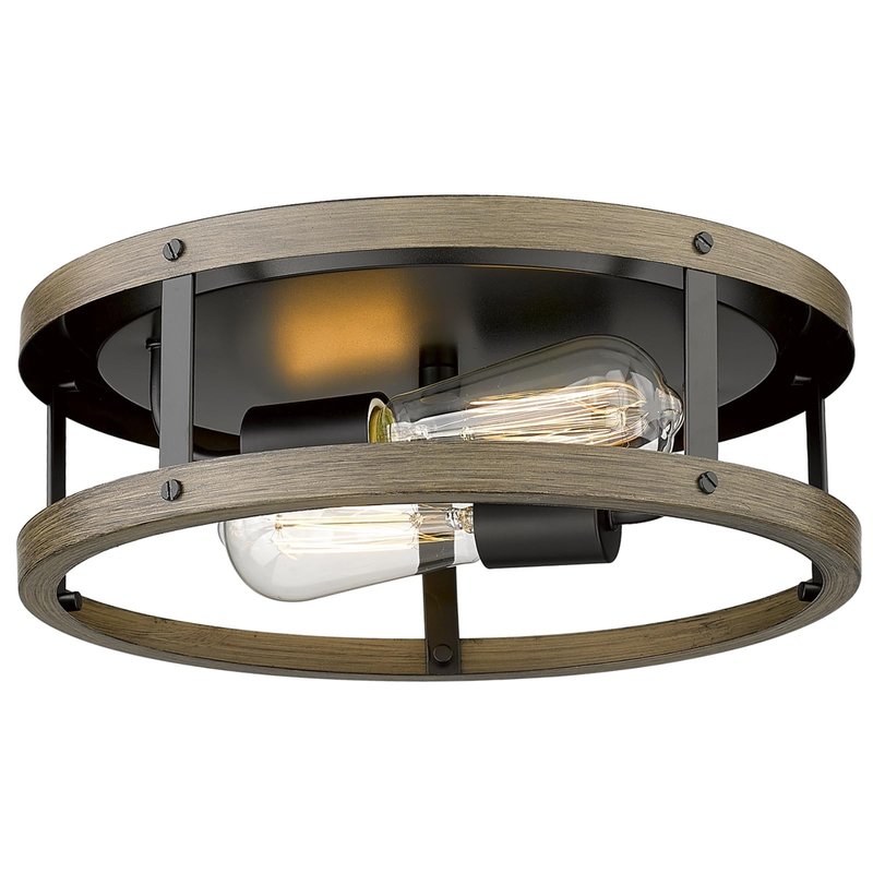 EAPUDUN Farmhouse Flush Mount Ceiling Light, 13" Imitation Wood 2-Light Fixture, Retro Style Lamp for Hallway, Entryway, Bedroom, Kitchen, Dining Room (FMA1138-FBDT)