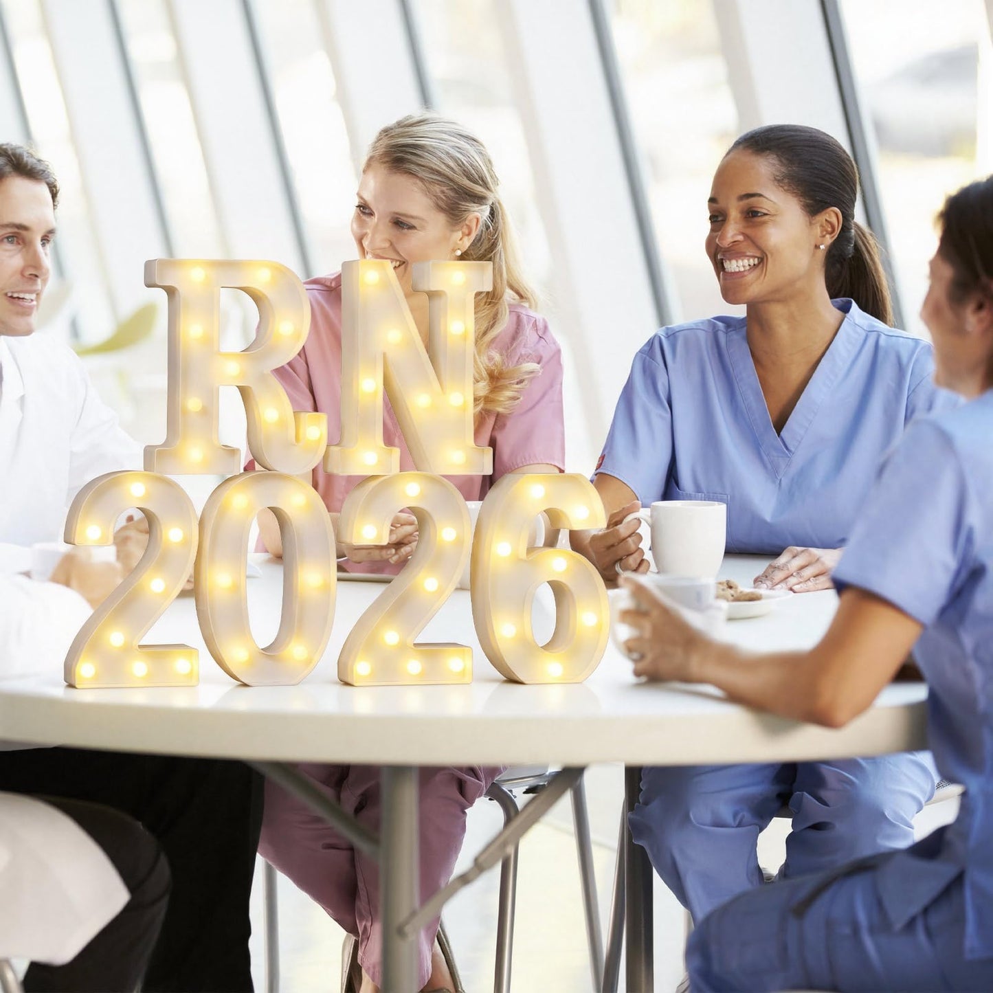 Ganeen 6 Pcs RN 2026 LED Letter Lights Rn Graduation Marquee Light Letters Table Sign Lights up 3D Plastic Letters for Congrats Grad Nursing School Survivor Graduation Party Decorations Supplies