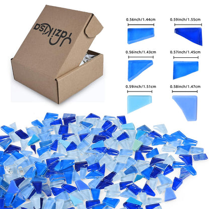 Yazikisa 1.1 lb Glass Mosaic Tiles for Crafts Bulk Blue Irregular Shape Tile Crystal Broken Stained Pieces Stepping Stone Adults DIY Making Supplies Picture Frames Puzzle