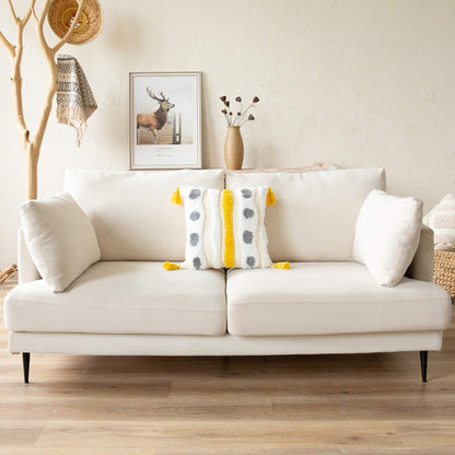Woven Tufted Farmhouse Boho Throw Pillow Cover - Modern Decorative Multi Color Geometric Stripes, 18 x 18 Inches