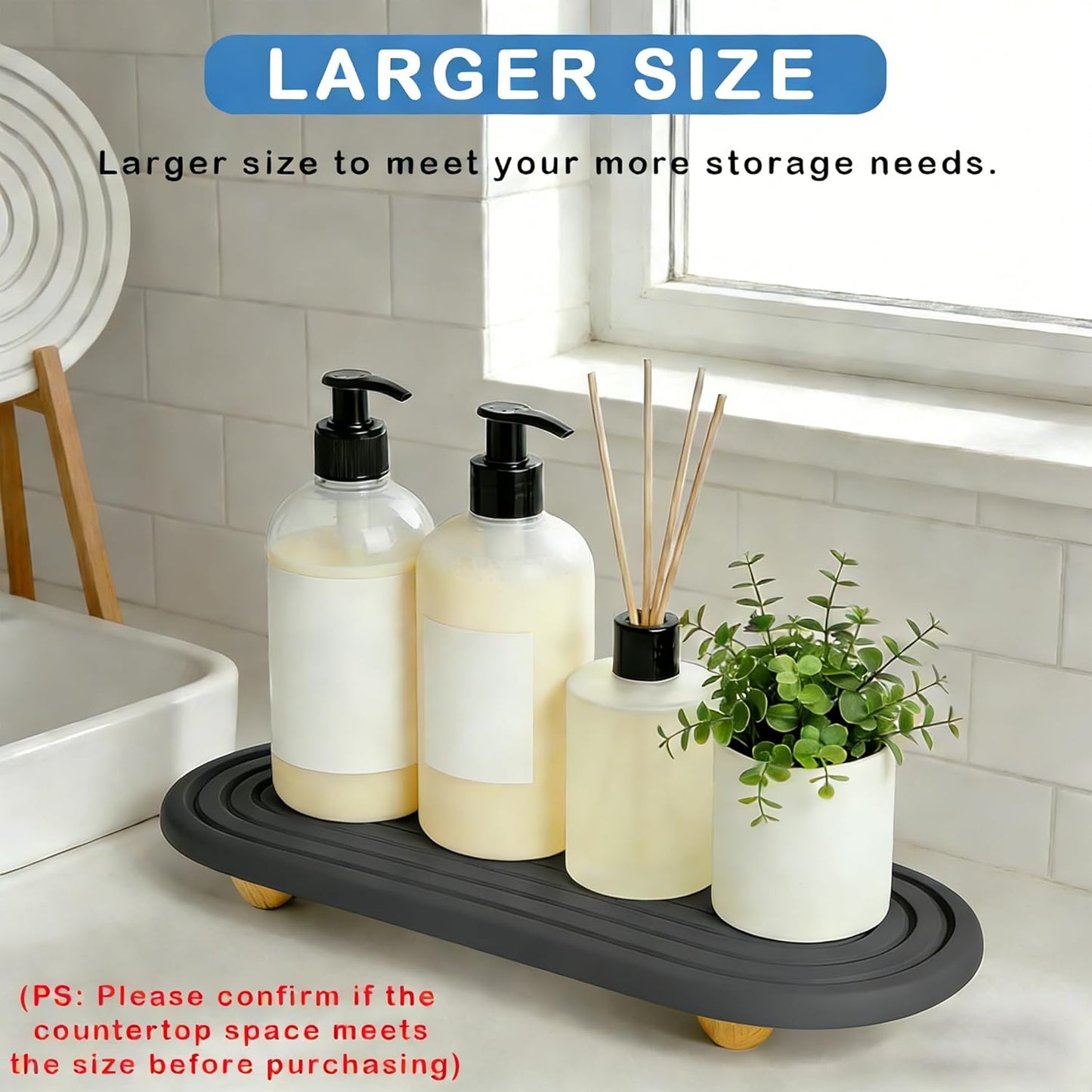 Skiennix Instant Dry Sink Tray - Anti-Slip Stone Caddy for Kitchen & Bathroom | Quick Dry Dark Gray