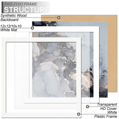 Fxojyvo White 12 x 12 Frame Set of 2, Display Picture 10x10 with Mat or 12x12 Without Mat, Wall Hanging Large Picture Frame for Diamond Art Painting 30x30 cm - 2 Packs