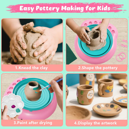 TingingYuli Pottery Wheel for Kids with Clay Kit - Arts and Crafts for Kids Ages 6-8 8-12, Complete Pottery Kit with Air Dry Clay and Painting Tools, Easter Christmas Birthday Gift for Boys Girls
