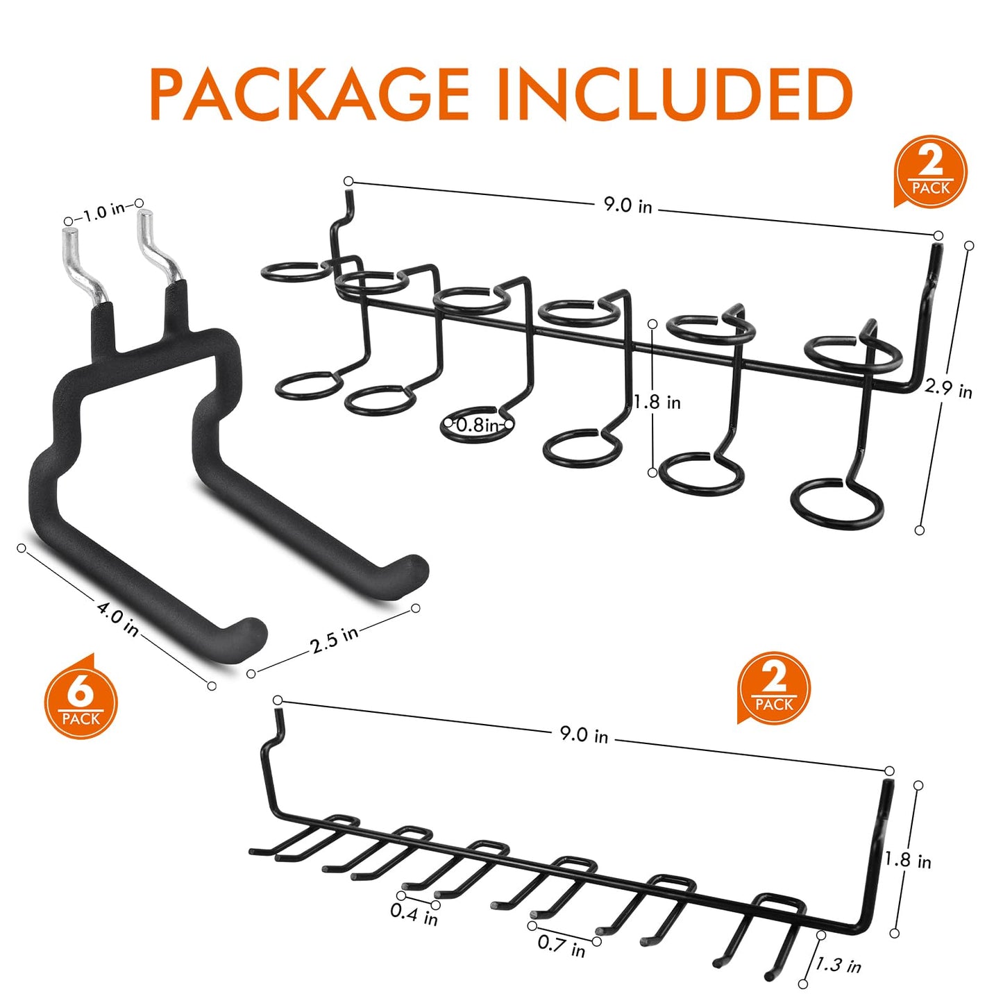 LIGHT DUST Utility Heavy Duty Pegboard Hooks - 10Pack Peg Board Accessories for Hanging Tools Fit 1/4" Peg Holes - Pegboard Organizer Large Tool Holders for Garage Workshop Shed