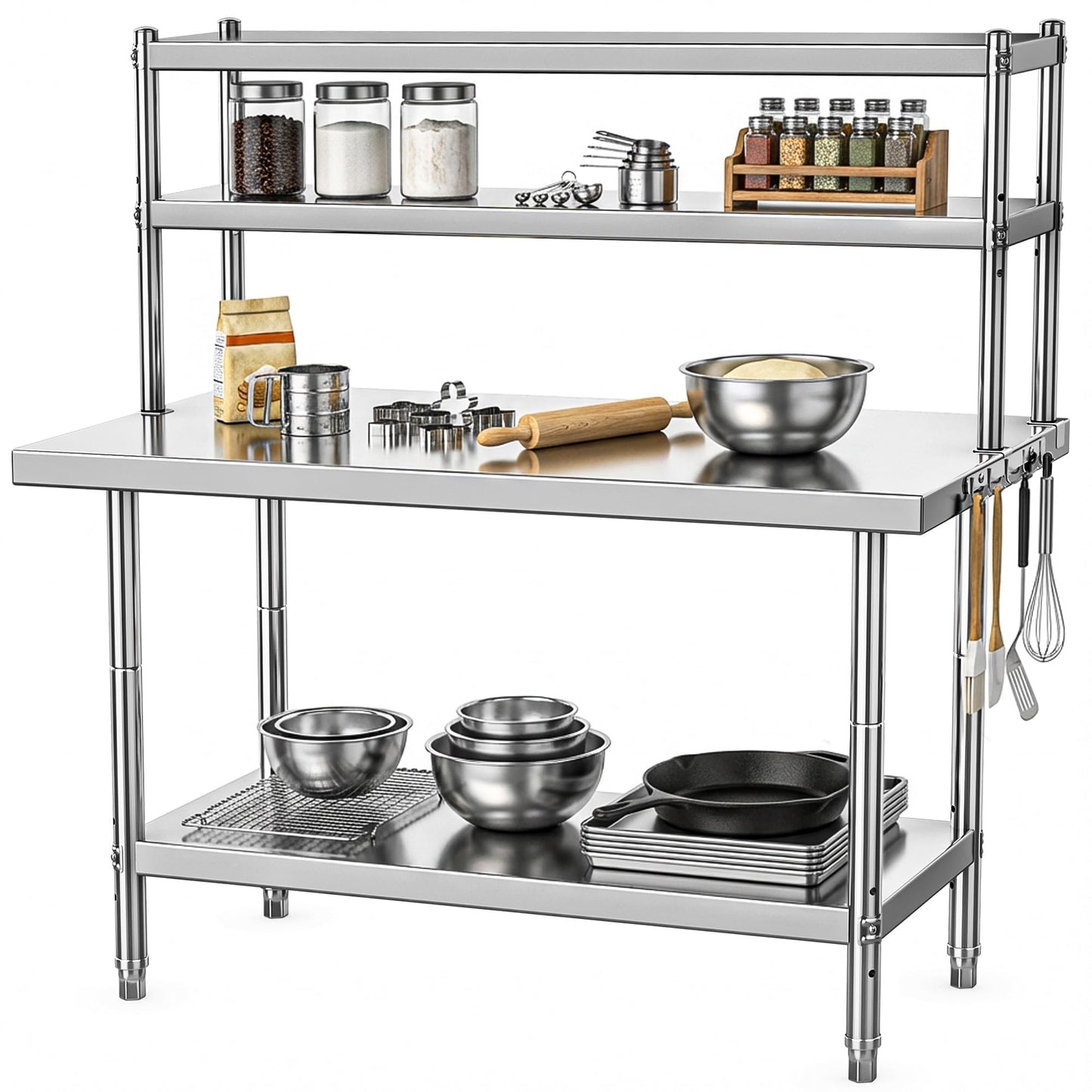 DWVO 42x24in Stainless Steel Table, NSF Metal Prep Worktable with Adjustable Overshelf for Kitchen Restaurant Hotel Garage Warehouse Home