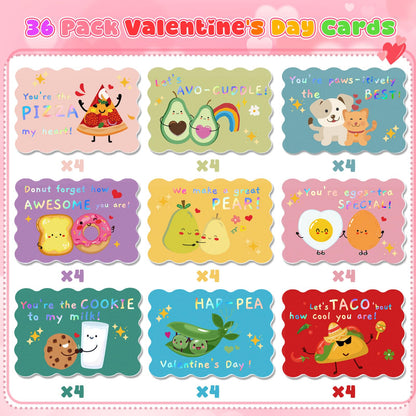 36 Pack Valentines Day Cards for Kids School, Gold Foil 4.7x3.2in Cute Classroom Cards with Envelopes & Stickers, 9 Fun Designs for School Exchange, Perfect for Kids, Friends, and Valentine’s Day Parties