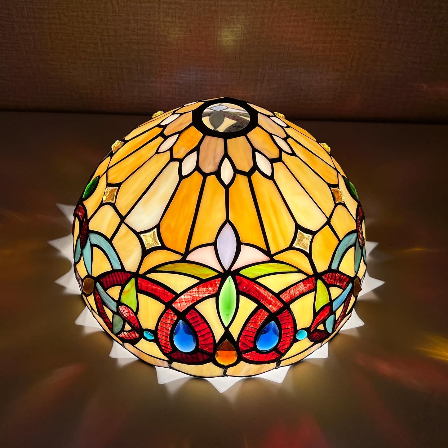 Capulina Tiffany Lamp Shade 12 Inches Wide Accessories Replacement Cream Brown Style Stained Glass Lampshade for Torchiere Floor Lamp and Pendant Light